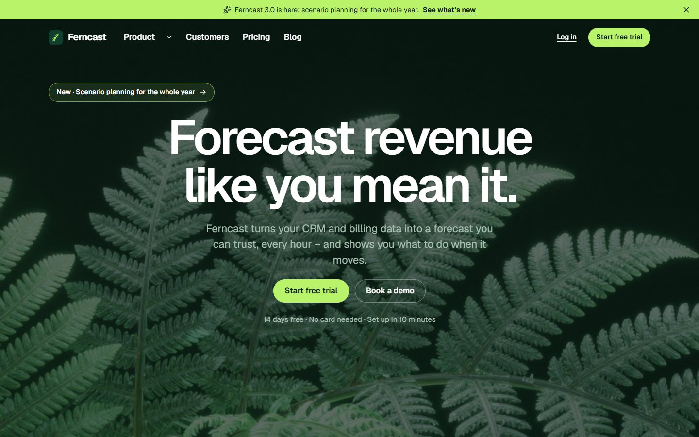 The front page of the Ferncast demo site.