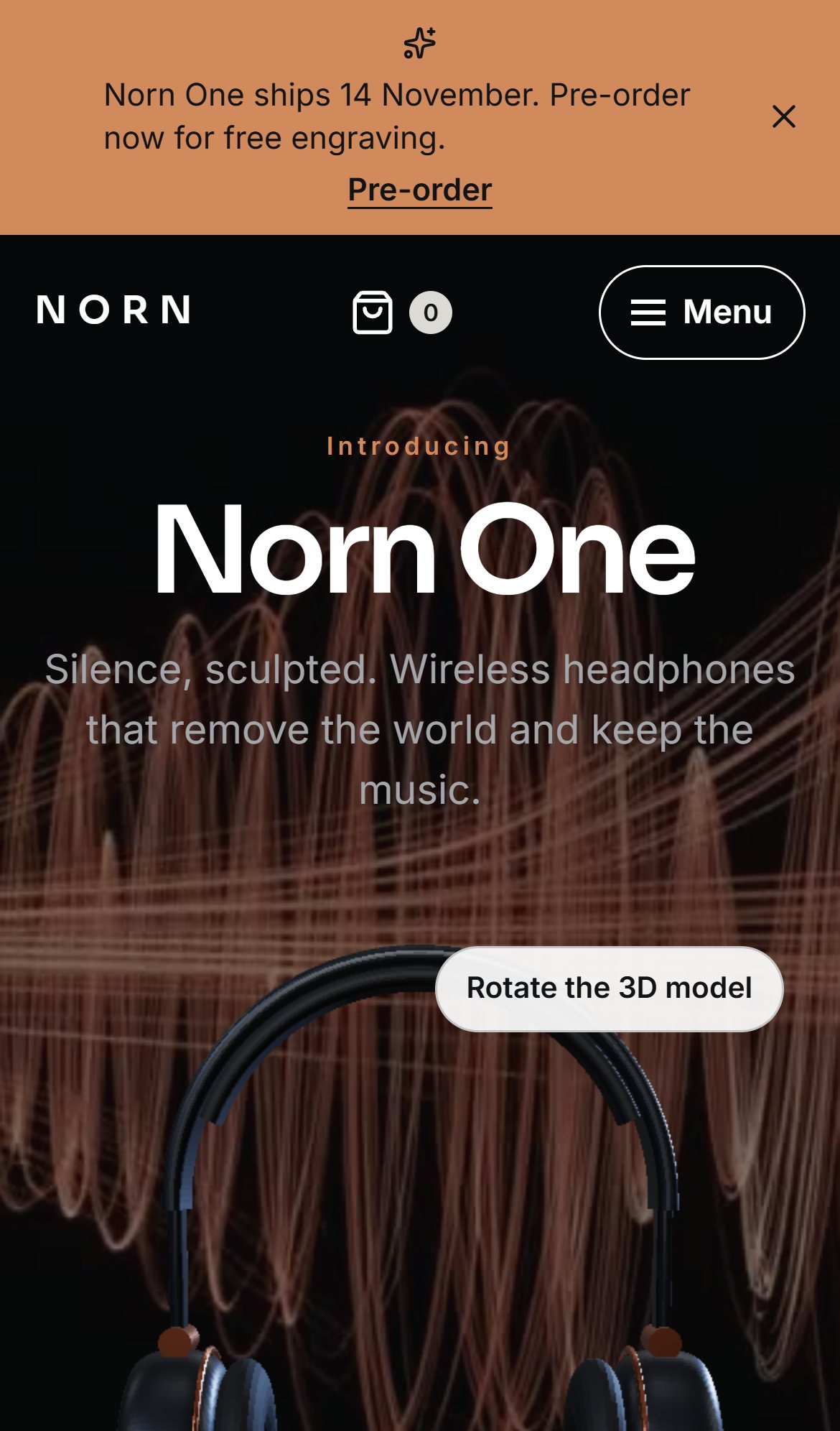The Norn Audio demo site on a phone.