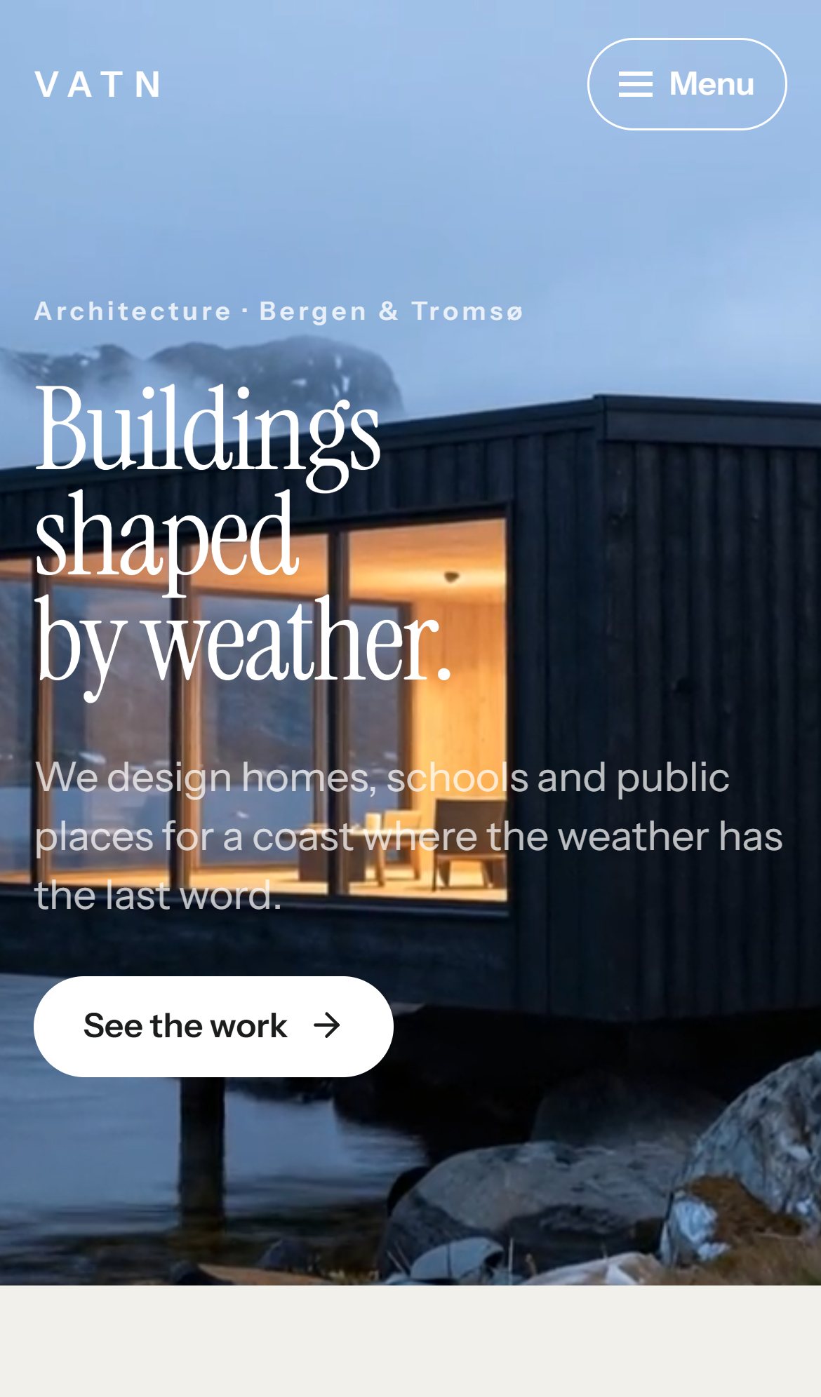 The Vatn Architects demo site on a phone.