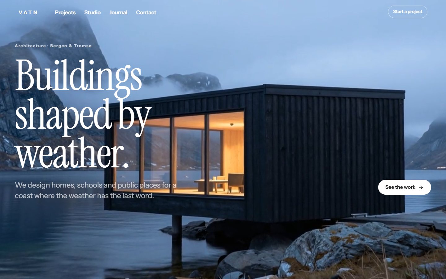 The front page of the Vatn Architects demo site.