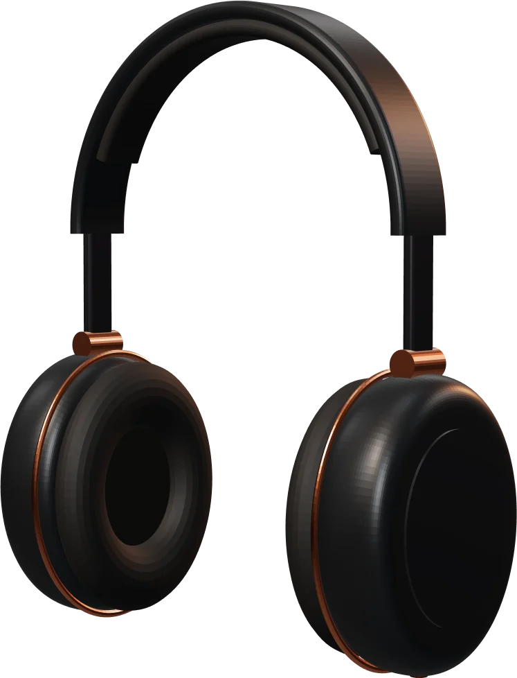 Graphite wireless headphones with copper details.