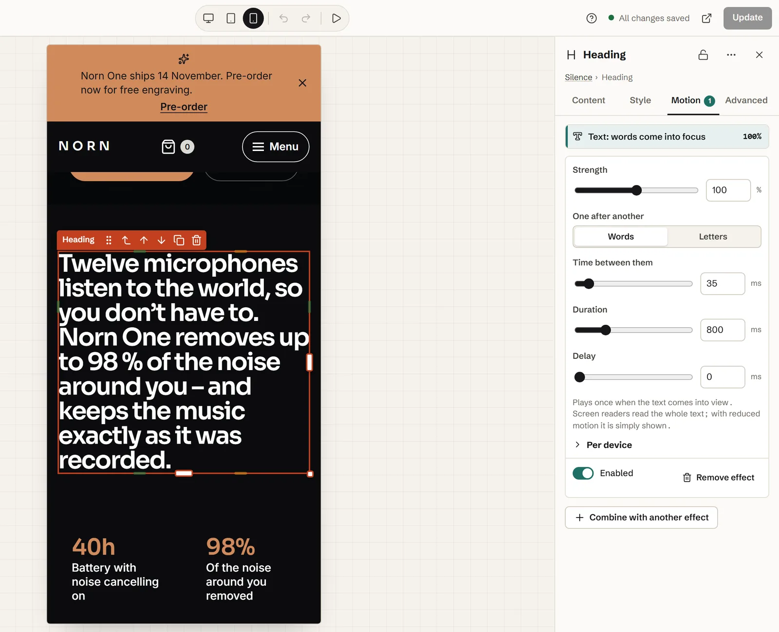 The Midground editor at phone size, with the demo heading wrapped onto more lines.